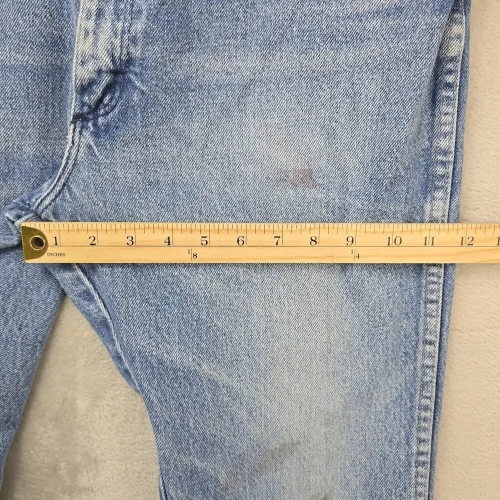Vintage Rustler Jeans Mens Fits 32x26 Blue Faded Whiskers Denim Straight Leg USA